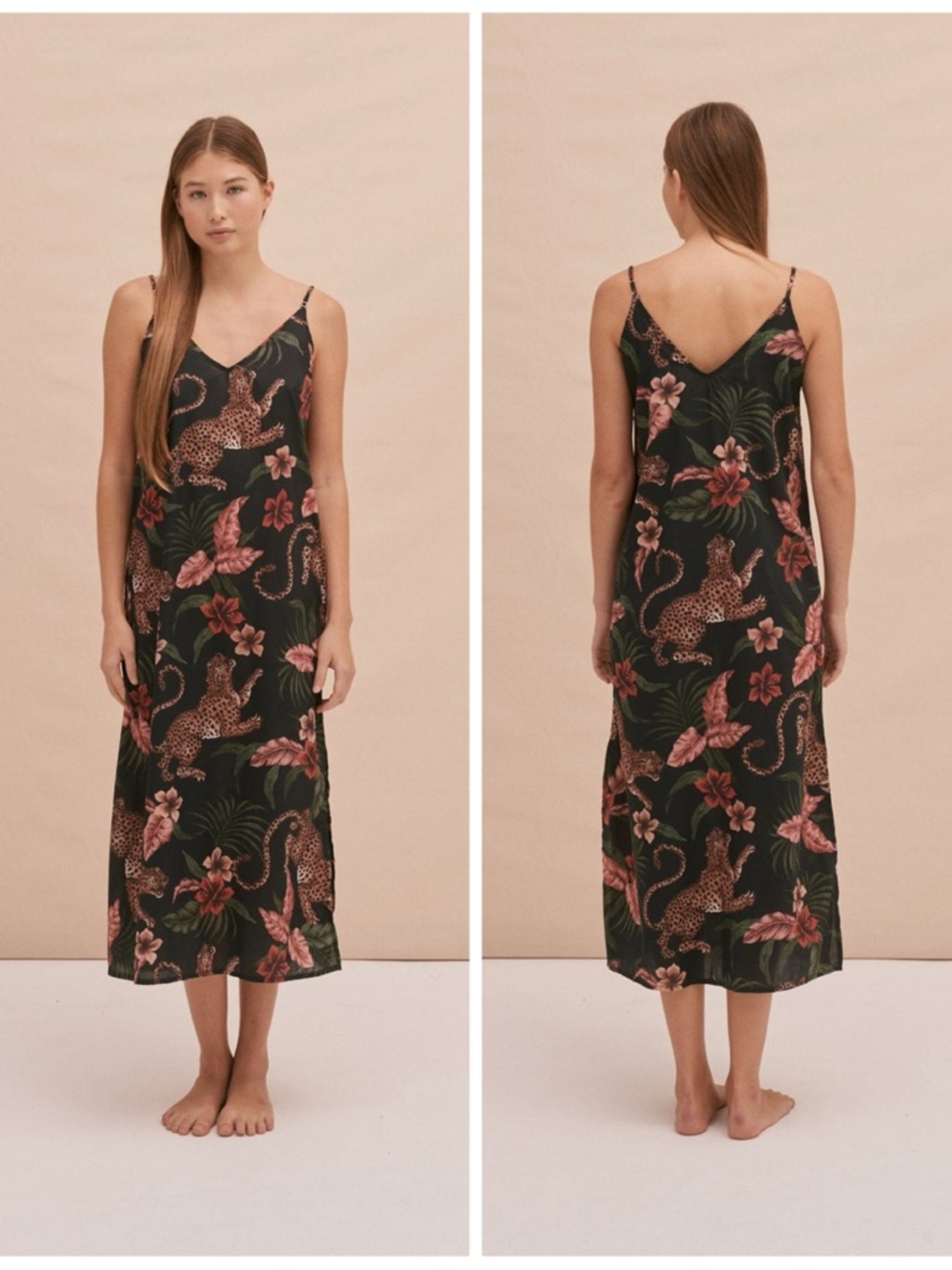 Desmond & Dempsey cotton Slip Nightie dress in Soleia Leopard Multi